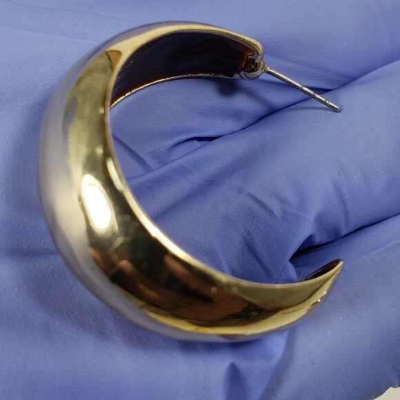 Women's Polished Gold tone Crescent / Half Hoop Drop Earrings, 1.25-inch - Picture 4 of 9